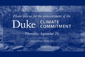 Duke Climate Commitment Thursday, 29. Blue river rocks in the foreground with trees in the background